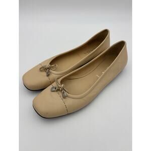 Prada Ballet Flats Nude Beige Leather Size 40 Made in Italy Bow Stitching